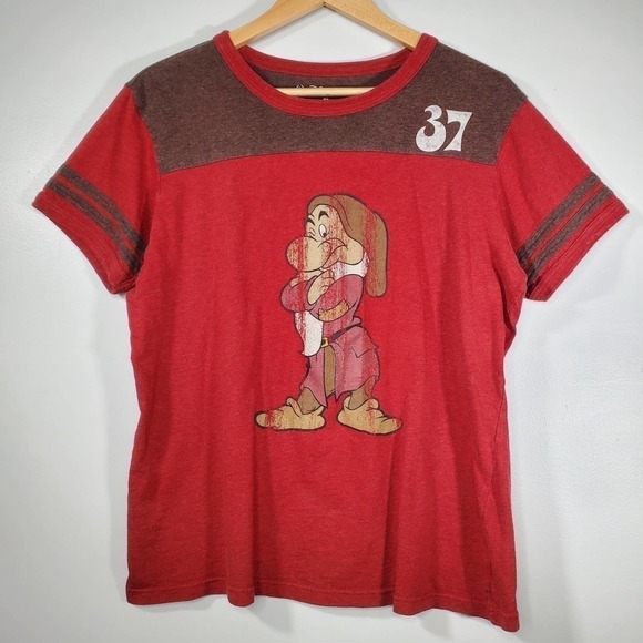 Vintage Walt Disney World Grumpy Ringer Baseball Tee Red Brown Size XL - Picture 8 of 8